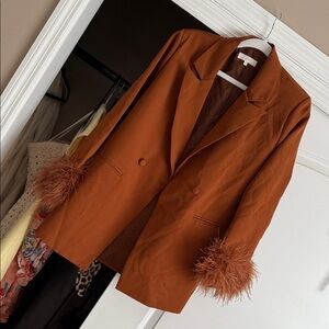 Feather-Cuff Rust Blazer Jacket - Women
